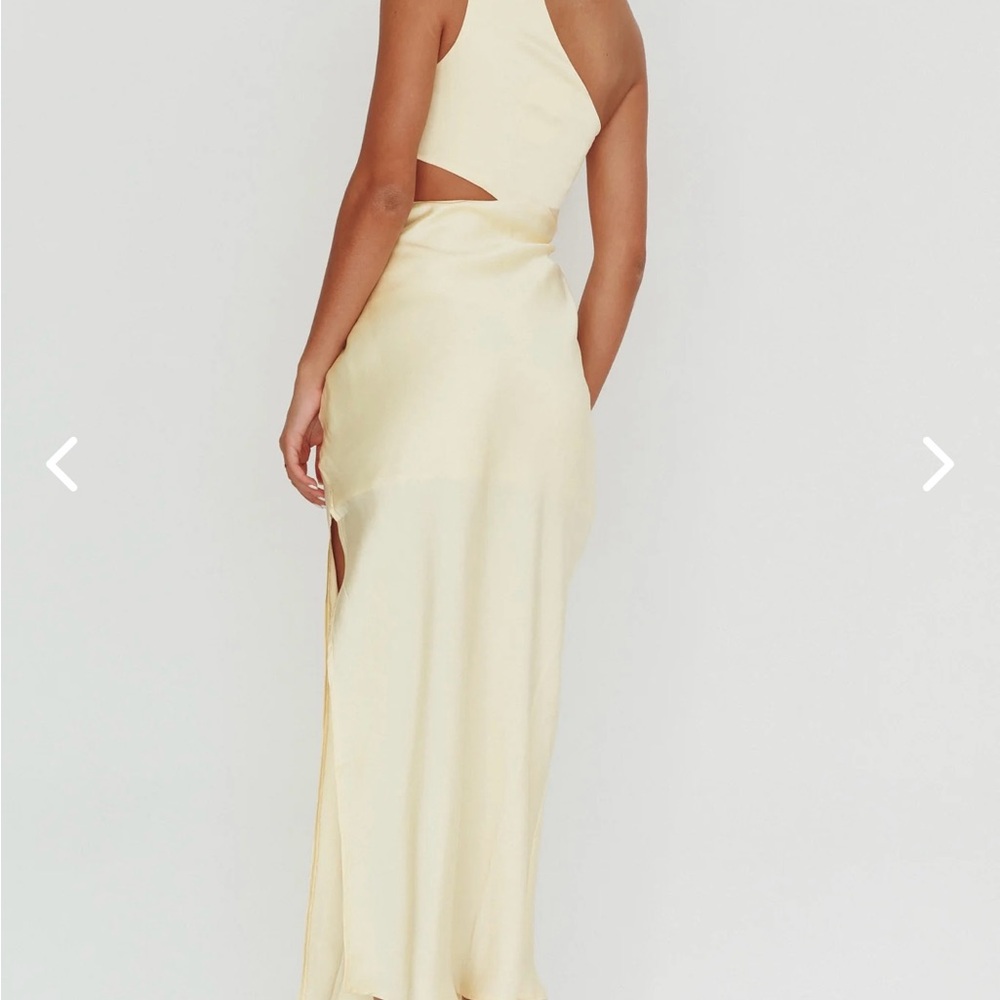 Abloom satin maxi dress new yellow here comes the sun Sz S - Picture 2 of 4